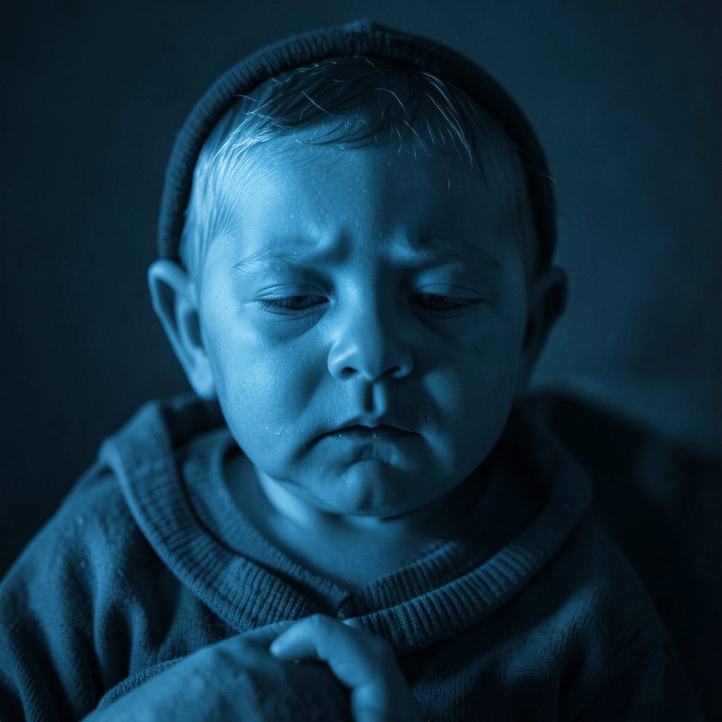 Yumuşak mavi ve beyaz tonlarda, şefkatli ve bilimsel bir duotone fotoğraf.